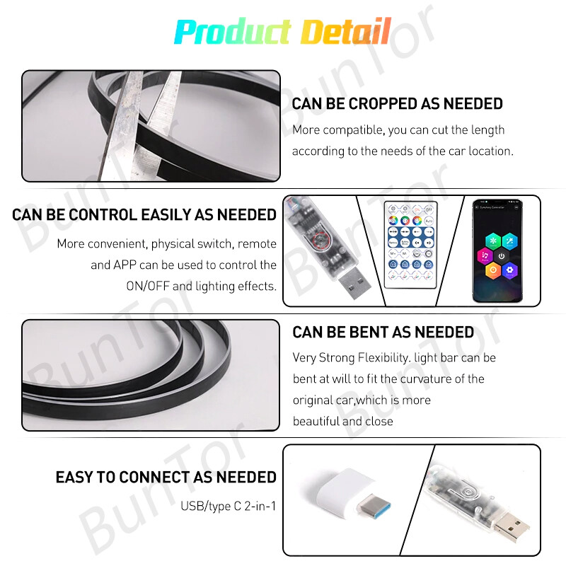 10/6/4/2/1 IN 1 Auto Full RGB LED Ambient Rainbow Light Strip/USB Dream Symphon mūzikas atmosfēras lampa ar lietotnes tālvadības pulti