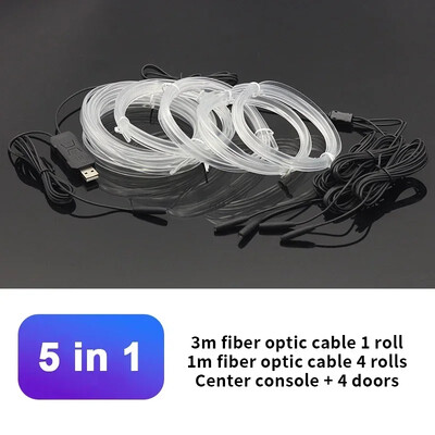 Automašīnas RGB apkārtējās gaismas LED gaismas sloksne USB optiskās šķiedras atmosfēra Neona neredzamā gaismas josla viduskonsoles durvju dekorēšanas lampa