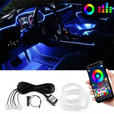 5 в 1 Автомобилен интериор LED лента за околна светлина 6M Fiber Optic Atmosphere Nelon Lighting Kit APP Дистанционно управление Автоматична декоративна лампа