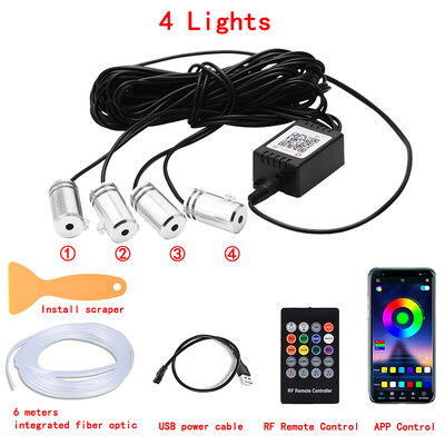 LED automašīnas salona apkārtējās sloksnes gaismas RGB optiskās šķiedras atmosfēras neona apgaismojuma komplekts ar APP tālvadības pulti Auto dekoratīvās lampas