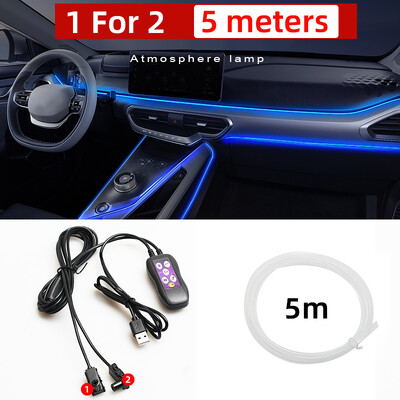Automašīnas salona apgaismojums Dekoratīvā apkārtējā lampa 64 Krāsas Vairāki režīmi Skaņas vadība USB Optiskā Šķiedra Neona Atmosfēras gaismas josla