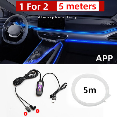 Automašīnas salona apgaismojums Dekoratīvā apkārtējā lampa 64 Krāsas Vairāki režīmi Skaņas vadība USB Optiskā Šķiedra Neona Atmosfēras gaismas josla