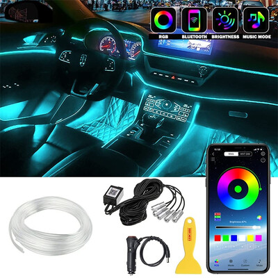 Интериорна LED светлинна лента за автомобил LED CARE RGB Многоцветен 5 в 1 комплект за околно осветление с 238-инчово оптично влакно 16 милиона цвята