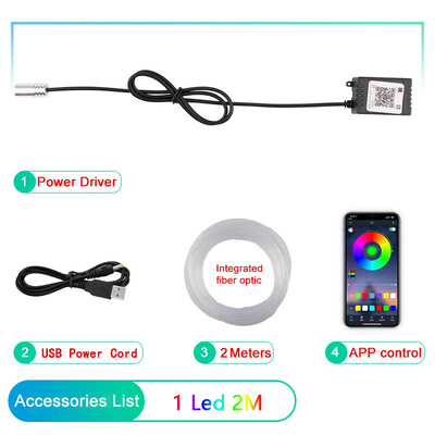 LED automašīnas salona apkārtējās sloksnes gaismas RGB optiskās šķiedras atmosfēras neona apgaismojuma komplekts ar APP tālvadības pulti Auto dekoratīvās lampas