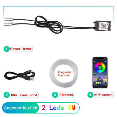 LED automašīnas salona apkārtējās sloksnes gaismas RGB optiskās šķiedras atmosfēras neona apgaismojuma komplekts ar APP tālvadības pulti Auto dekoratīvās lampas