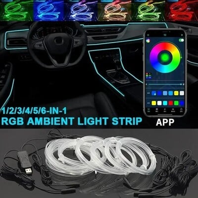 Automašīnas salons RGB LED atmosfēras gaismas sloksne USB optiskās šķiedras neona neredzamā apkārtējā lampa viduskonsoles durvju apdare