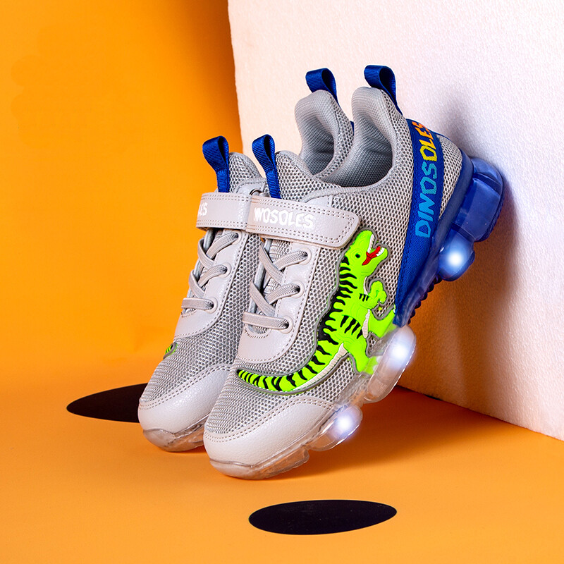 EXDINO T-REX LED 2-9Y Dječaci Proljeće Jesen Mrežaste Tenisice Svjetleće Dječje Dječje Trepere Žele Potplat Svjetleće Ležerne Tenisice