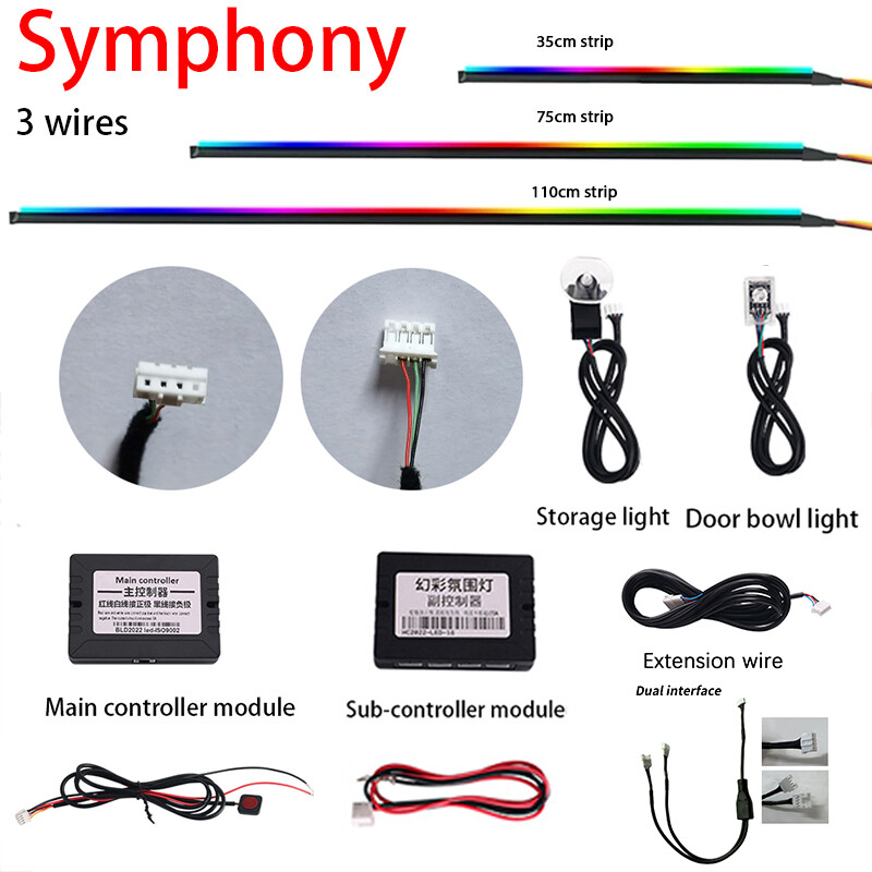 Visos spalvos Streamer Symphony LED aplinkos šviesos dalys, keičiamos priedai (3 laidai, 3 kontaktai)