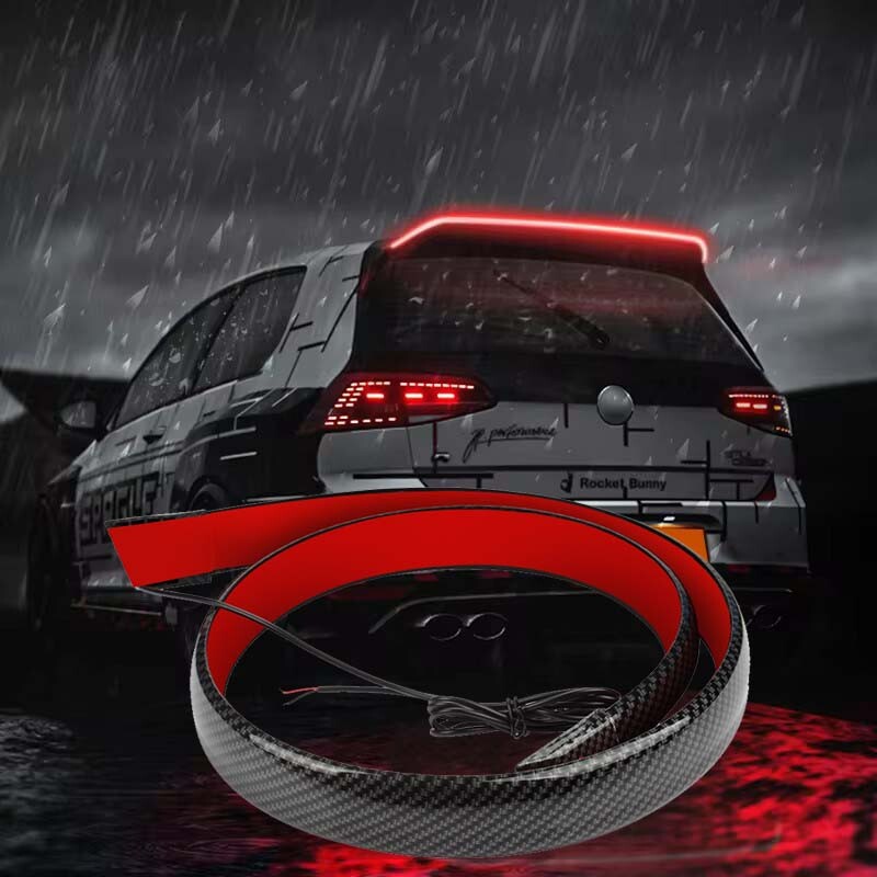 130 cm automobilio bagažinės galiniai stabdžių žibintai su keliais posūkio signalais DRL dienos metu aukštai montuojami automatiniai stabdymo žibintai, skirti transporto priemonių stiliui