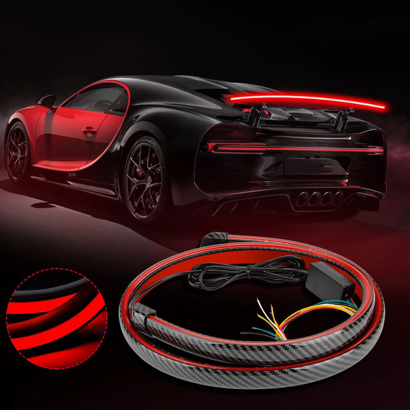 130 cm automobilio bagažinės galiniai stabdžių žibintai su keliais posūkio signalais DRL dienos metu aukštai montuojami automatiniai stabdymo žibintai, skirti transporto priemonių stiliui