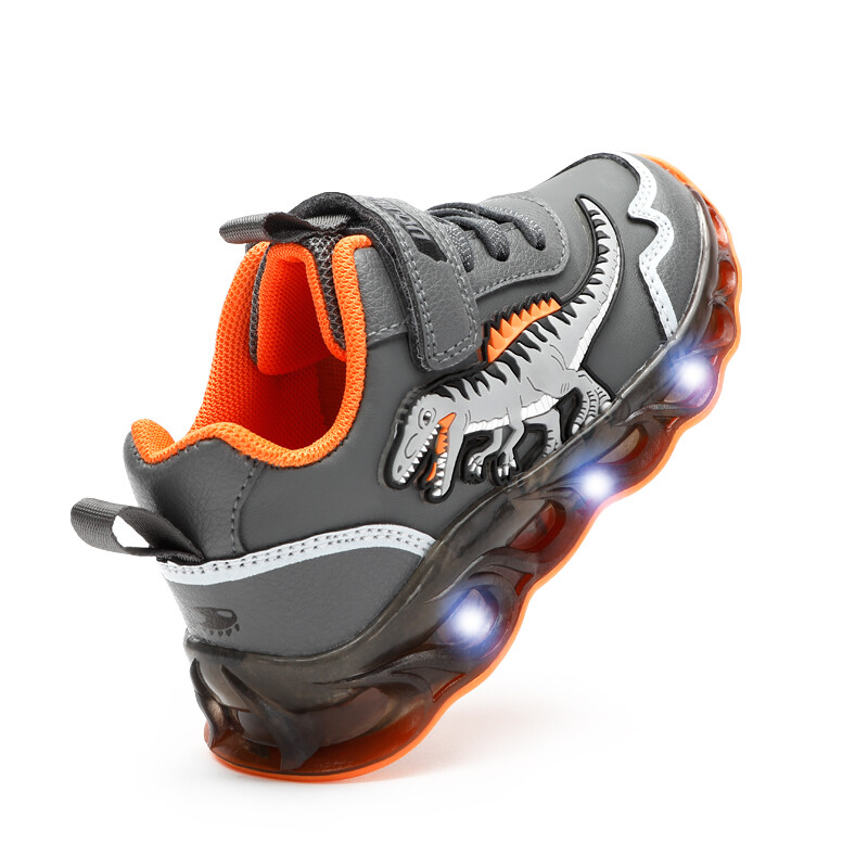 EXDINO 2-6Y Παιδικά LED Giganotosaurus Φθινοπωρινό Δερμάτινο Φωτιστικό Παπούτσια Αγόρια Dinosaur Little Kids Outdoor που αναβοσβήνουν Αθλητικά αθλητικά παπούτσια