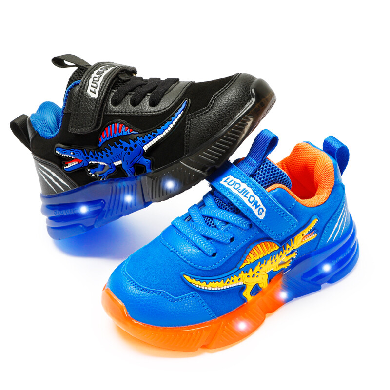 EXDINO Dinosaur Little Kids Άνοιξη Φθινόπωρο LED Light Up Παπούτσια Παιδικά Spinosaurus Boys Λαμπερά casual αθλητικά αθλητικά παπούτσια Αντιολισθητικά