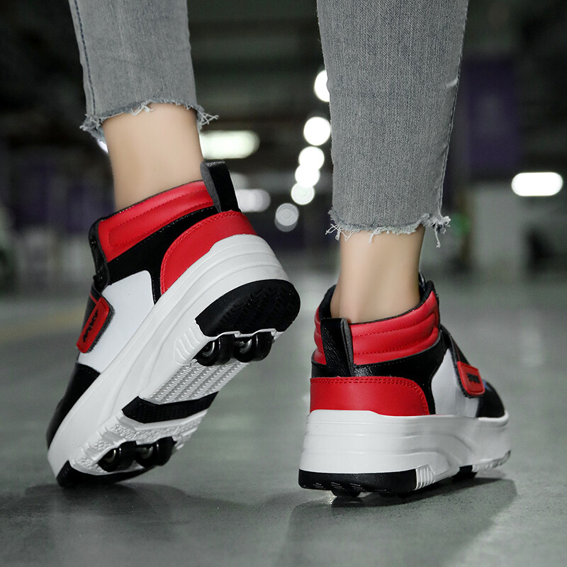 Μαθητικά παιδικά παπούτσια ασορτί χρώματος Τέσσερις τροχοί αγόρι αόρατα παπούτσια με ρολό Strap Velcro υπαίθρια αθλητικά παπούτσια περπάτημα κορίτσι