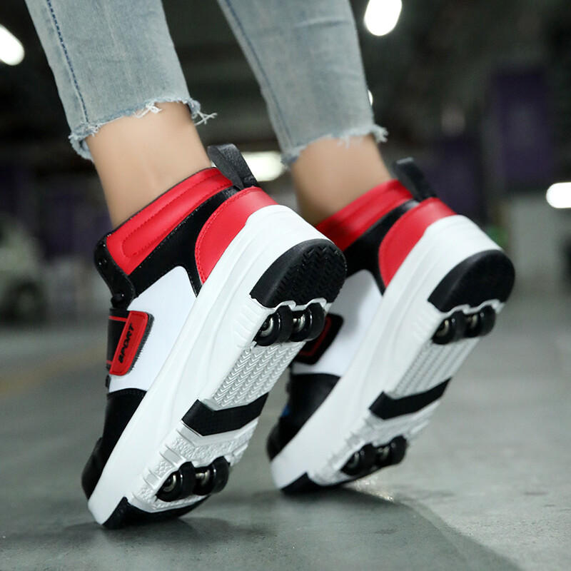 Μαθητικά παιδικά παπούτσια ασορτί χρώματος Τέσσερις τροχοί αγόρι αόρατα παπούτσια με ρολό Strap Velcro υπαίθρια αθλητικά παπούτσια περπάτημα κορίτσι