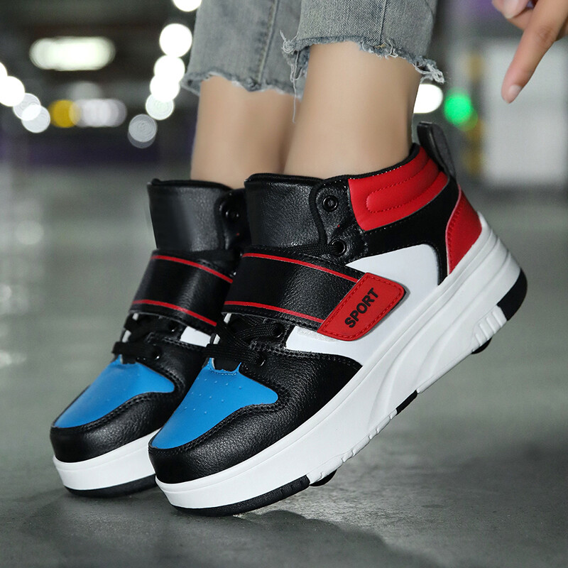 Μαθητικά παιδικά παπούτσια ασορτί χρώματος Τέσσερις τροχοί αγόρι αόρατα παπούτσια με ρολό Strap Velcro υπαίθρια αθλητικά παπούτσια περπάτημα κορίτσι