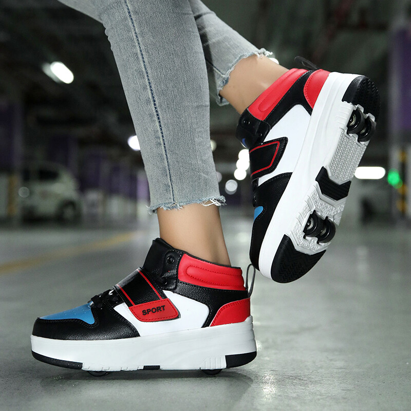 Μαθητικά παιδικά παπούτσια ασορτί χρώματος Τέσσερις τροχοί αγόρι αόρατα παπούτσια με ρολό Strap Velcro υπαίθρια αθλητικά παπούτσια περπάτημα κορίτσι