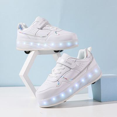 Skrituļslidas kurpes bērniem zēniem meitenes mirgojoša gaisma 4 riteņu rullīšu apavi Led Light Luminous kedas āra ikdienas apavi bērniem