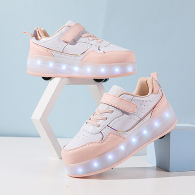 Skrituļslidas kurpes bērniem zēniem meitenes mirgojoša gaisma 4 riteņu rullīšu apavi Led Light Luminous kedas āra ikdienas apavi bērniem