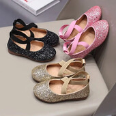 Bling Glitter Strappy sandales pusaudžu meitenēm Modes krusteniski piesieti fliteļi Priecīgas ceremonijas ballītes apavi Skolas kleitas apavi H05313