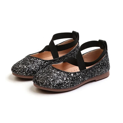 Bling Glitter Strappy sandales pusaudžu meitenēm Modes krusteniski piesieti fliteļi Priecīgas ceremonijas ballītes apavi Skolas kleitas apavi H05313