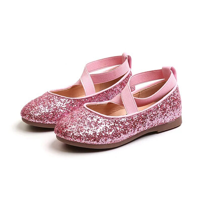 Bling Glitter Strappy sandales pusaudžu meitenēm Modes krusteniski piesieti fliteļi Priecīgas ceremonijas ballītes apavi Skolas kleitas apavi H05313