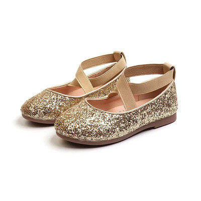 Bling Glitter Strappy sandales pusaudžu meitenēm Modes krusteniski piesieti fliteļi Priecīgas ceremonijas ballītes apavi Skolas kleitas apavi H05313