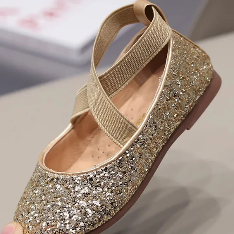 Bling Glitter Strappy σανδάλια για έφηβα κορίτσια Μόδα με σταυροδέτες παγιέτες Joyous Ceremony Party Shoes Σχολικό φόρεμα H05313