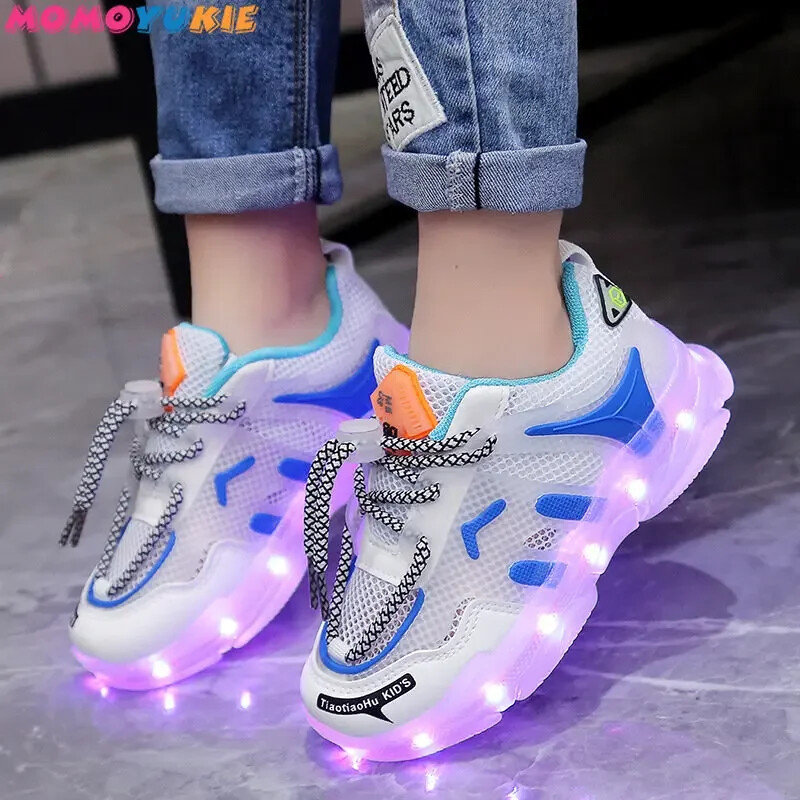 Ljetne tenisice 2023. za djevojčice i dječake, dječje led tenisice, mrežaste prozračne ležerne cipele, USB punjenje, dječje LED cipele, potplat, svjetleći