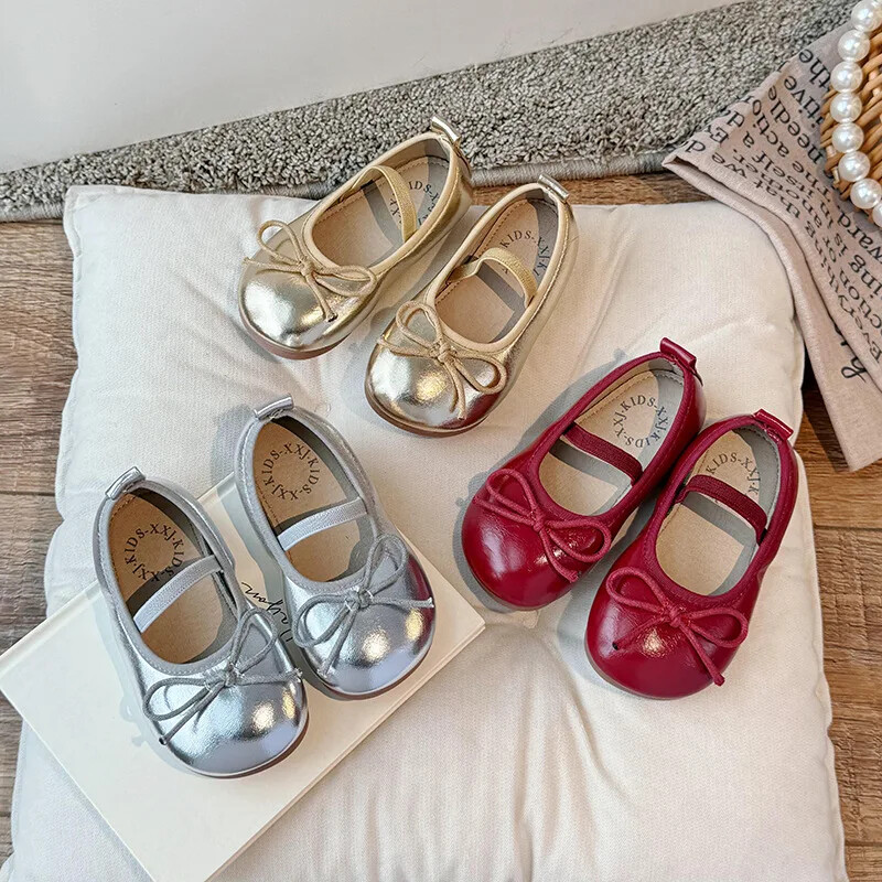 2024 m. pavasario ir rudens vaikiški odiniai batai mergaitėms korėjiečių mergaičių minkštu padu lanku, neslystantys madingi princesės vienviečiai batai