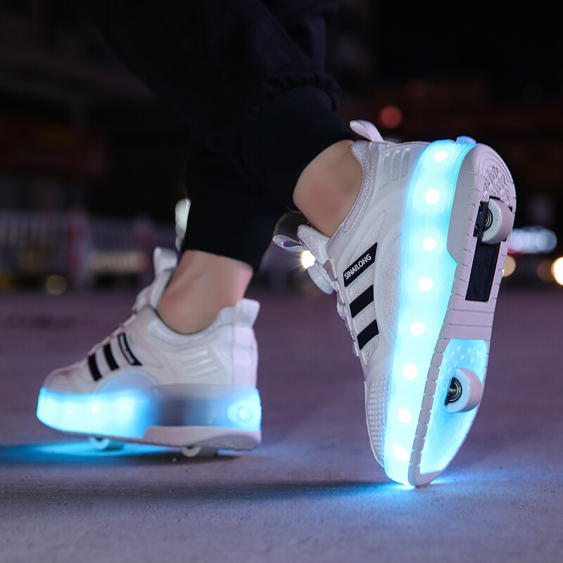 Bērnu zibspuldzes apavi Zēniem Vieglie apavi Meiteņu Sports Skrituļslidas Izvelkami apavi Riteņu apavi Neredzami divu riteņu apavi