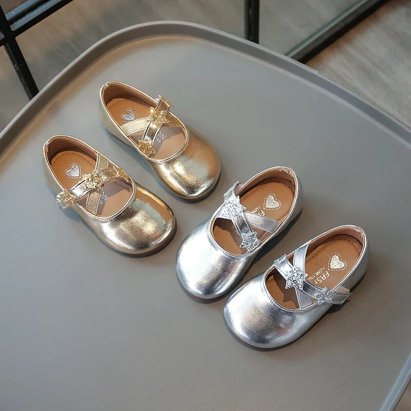 Δερμάτινα παπούτσια για κορίτσια Princess Glossy PU Παιδικά Παπούτσια Causal for Wedding Party Fashion Ευέλικτα παιδικά φλατ Απλή στρογγυλή μύτη