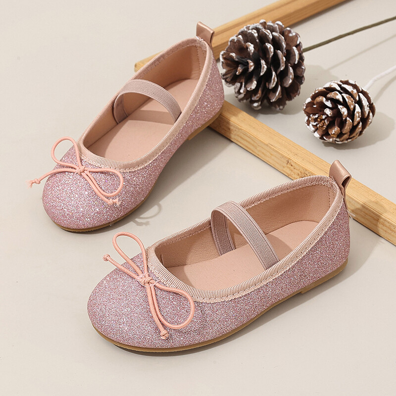 Bling Glitter Baleta apavi bērniem Klasiski apaļi purngalu tauriņi elastīga lente Balerīna Flats Girls Luxury Stage ballītes zelta krāsā