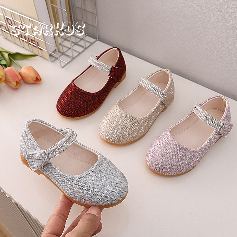 Bling Χρυσό Ασημένιο Πορλ Κέντημα Παπούτσια Μπαλαρίνας Βρεφικά κοριτσίστικα με στρογγυλά δάχτυλα Μαργαριτάρι λουράκι Mary Janes Παιδικό Luxury Glitter Party Zapatos