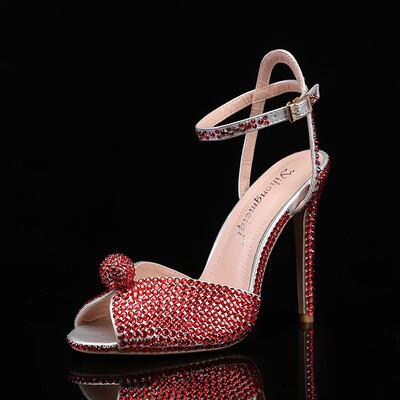 Modes augstas kvalitātes kāzu apavi sievietēm, pērles, kniedes Luksusa peep toe, balti augsti papēži, sprādzes dizainers, sievietes sandales 43 Zapatos