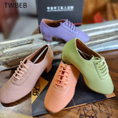 Skolotāju apavi Sieviešu latīņu deju apavi balles zālei Sieviešu govs ādas Modernie džeza deju apavi Oranžas un zaļas salsas deju apavi