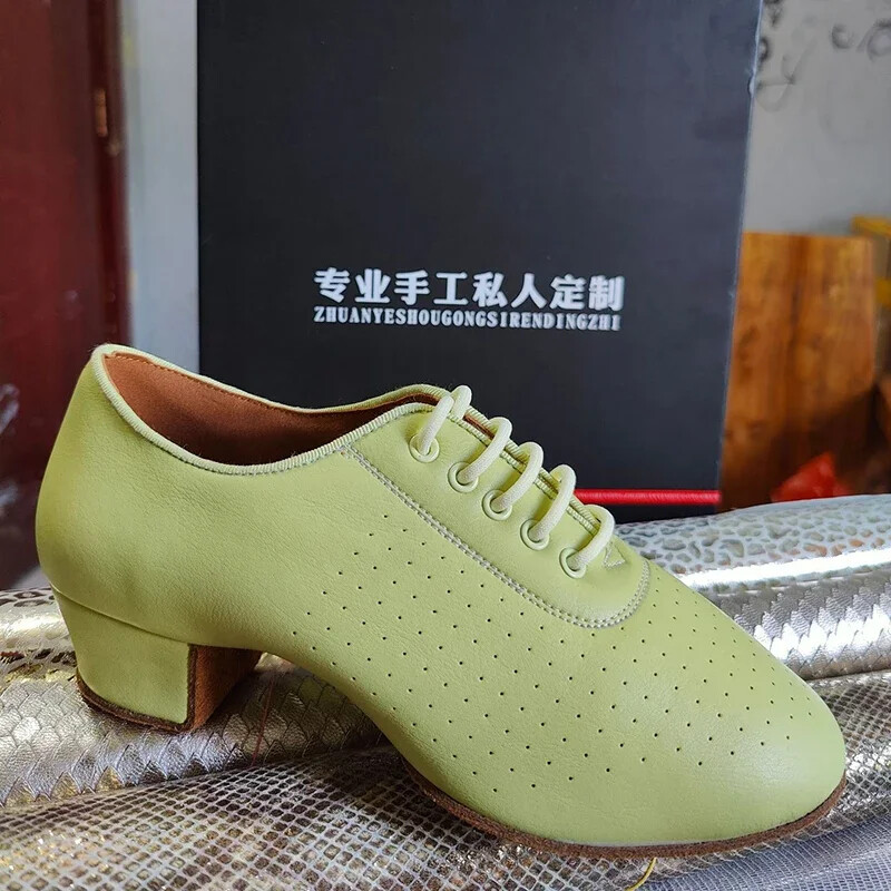 Skolotāju apavi Sieviešu latīņu deju apavi balles zālei Sieviešu govs ādas Modernie džeza deju apavi Oranžas un zaļas salsas deju apavi