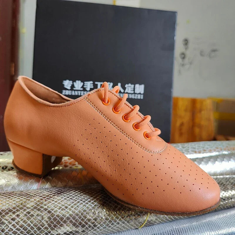 Skolotāju apavi Sieviešu latīņu deju apavi balles zālei Sieviešu govs ādas Modernie džeza deju apavi Oranžas un zaļas salsas deju apavi