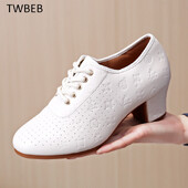 Sievietes īstas ādas latīņu deju apavi Kvadrātveida sporta apavi ar mīkstu zoli Deju Mujer kedas Elpojošas balles kurpes