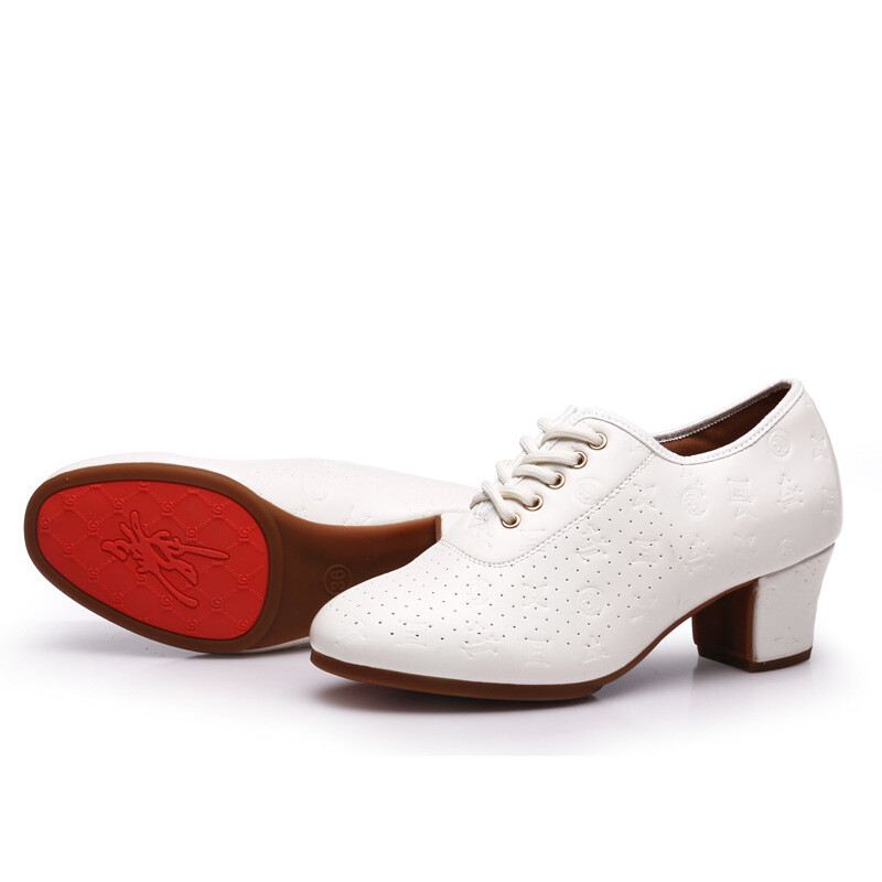 Sievietes īstas ādas latīņu deju apavi Kvadrātveida sporta apavi ar mīkstu zoli Deju Mujer kedas Elpojošas balles kurpes