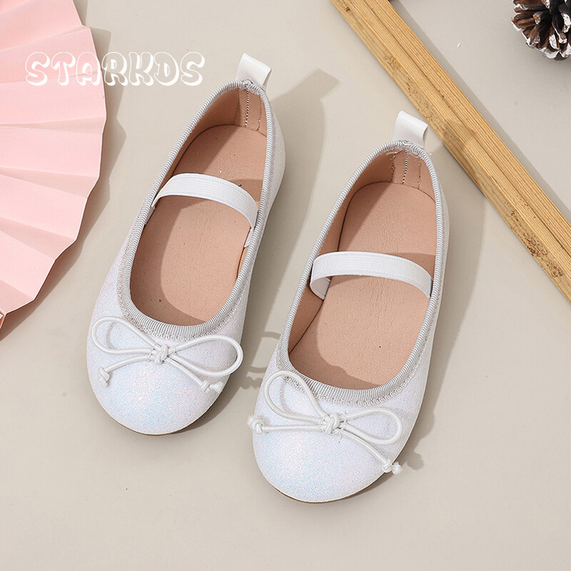 Bling Glitter Baleta apavi bērniem Klasiski apaļi purngalu tauriņi elastīga lente Balerīna Flats Girls Luxury Stage ballītes zelta krāsā