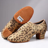 Salsa Jazz Šokių Batai Moterims Mergaitėms Auksiniai leopardo rašto Latin Dance Batai Moterims Minkštais padais Suvarstomi 5cm Aukštakulniai