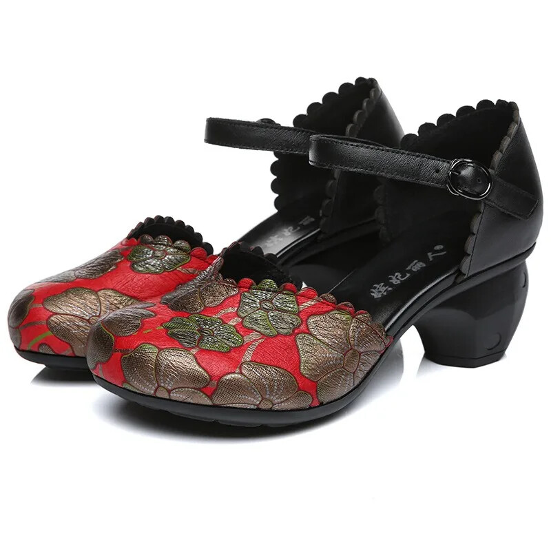 Retro modne Corium jednostruke cipele za žene 2025. proljeće/ljeto/jesen Nove mekane cipele s debelom petom za srednje i starije godine.