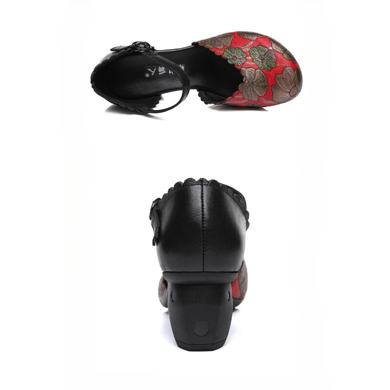 Retro modne Corium jednostruke cipele za žene 2025. proljeće/ljeto/jesen Nove mekane cipele s debelom petom za srednje i starije godine.