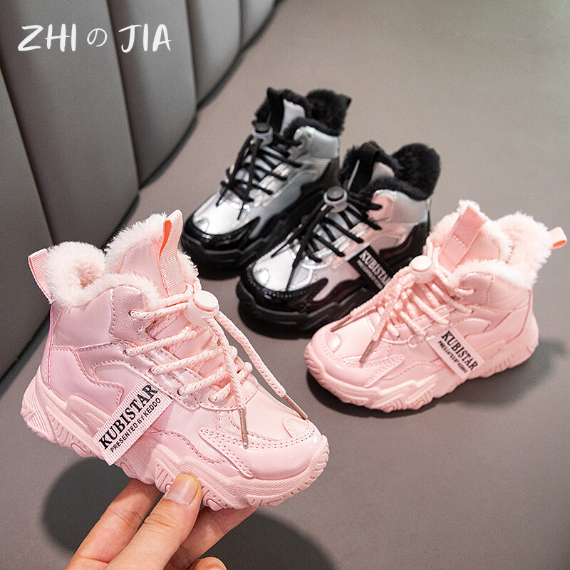 2025 Μόδα για αγόρια για κορίτσια Χοντρή σόλα παιδικά παπούτσια εξωτερικού χώρου ελεύθερου χρόνου Ανθεκτικά ψηλά δερμάτινα βελούδινα παπούτσια Χειμερινά ζεστά αθλητικά παπούτσια