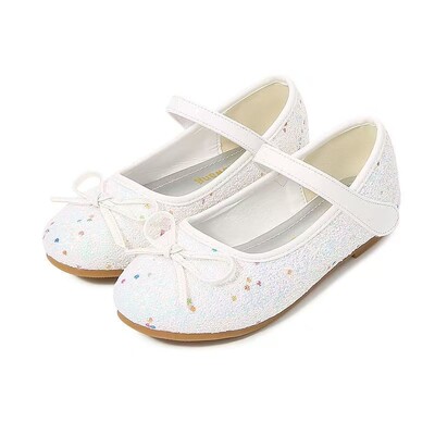 Jaunas meiteņu ādas apavi Bērnu rozā Bowknot Flats Princeses apavi Sequins Bērnu plakanās Cuhk Bērnu deju apavi 24-37 izmērs