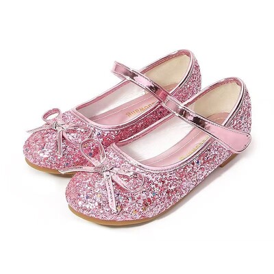 Jaunas meiteņu ādas apavi Bērnu rozā Bowknot Flats Princeses apavi Sequins Bērnu plakanās Cuhk Bērnu deju apavi 24-37 izmērs