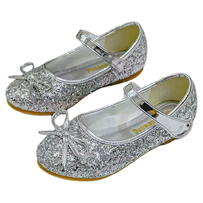 Jaunas meiteņu ādas apavi Bērnu rozā Bowknot Flats Princeses apavi Sequins Bērnu plakanās Cuhk Bērnu deju apavi 24-37 izmērs