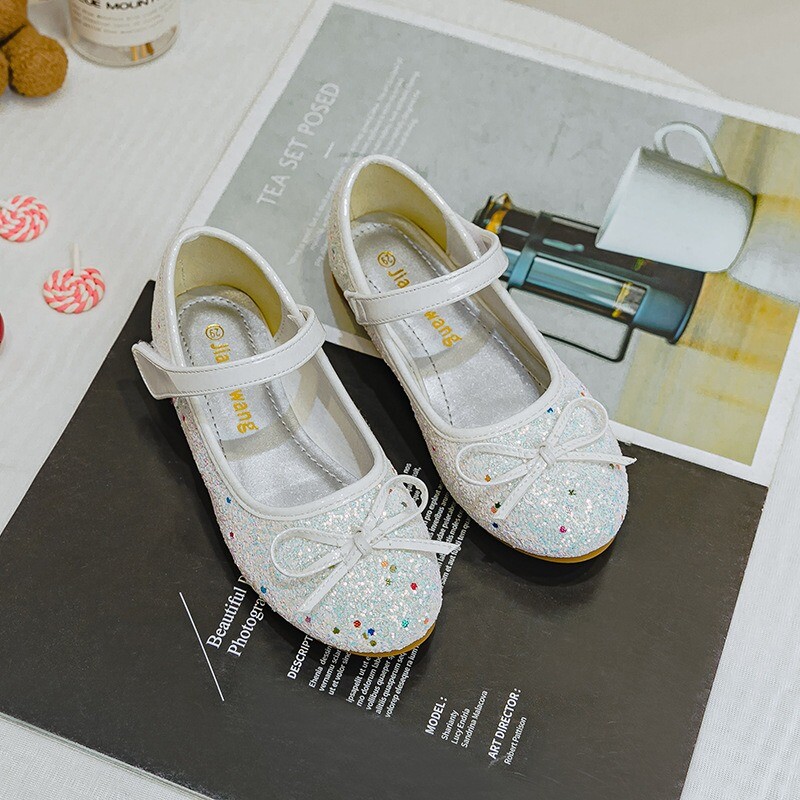 Νέα δερμάτινα παπούτσια για κορίτσια Παιδικά ροζ παπιγιόν Flats Princess `shoes Sequins Παιδικά flats Cuhk Παιδικά παπούτσια χορού Μέγεθος 24-37