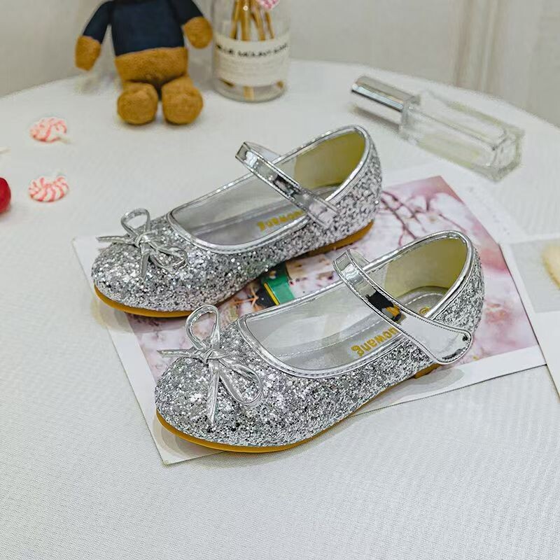 Νέα δερμάτινα παπούτσια για κορίτσια Παιδικά ροζ παπιγιόν Flats Princess `shoes Sequins Παιδικά flats Cuhk Παιδικά παπούτσια χορού Μέγεθος 24-37