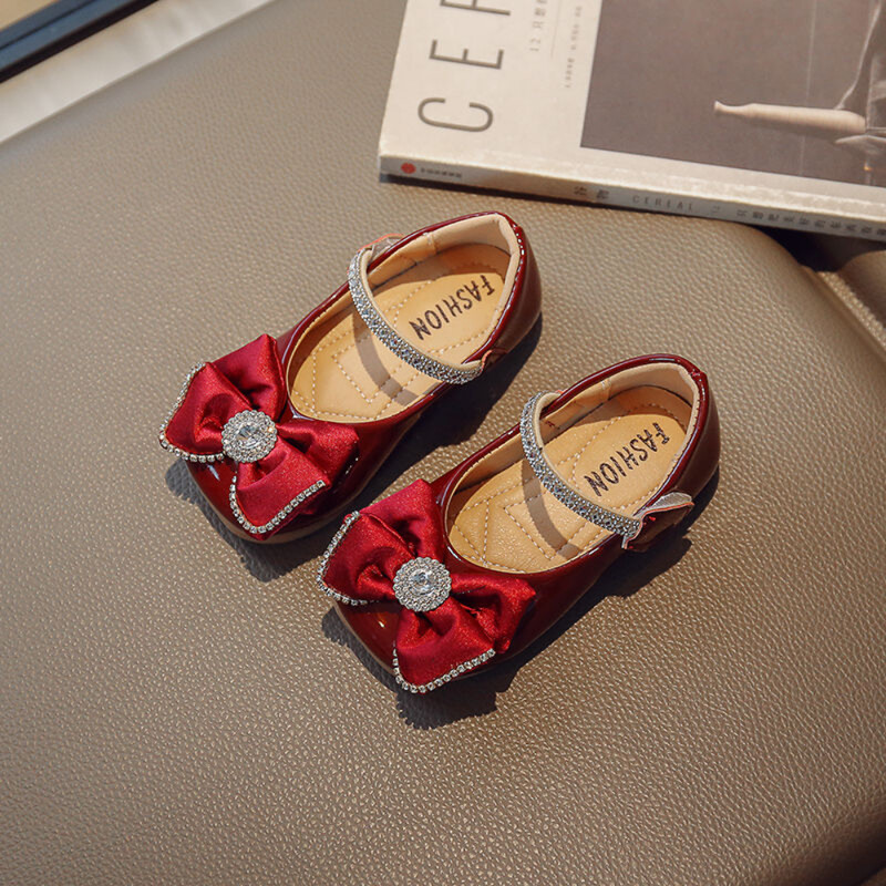 2023 Παιδικά Princess Shoes Luxury Crystal Pearl Party Flat παπούτσια λουστρίνι τριών χρωμάτων Shallow Chic παιδικά παπούτσια